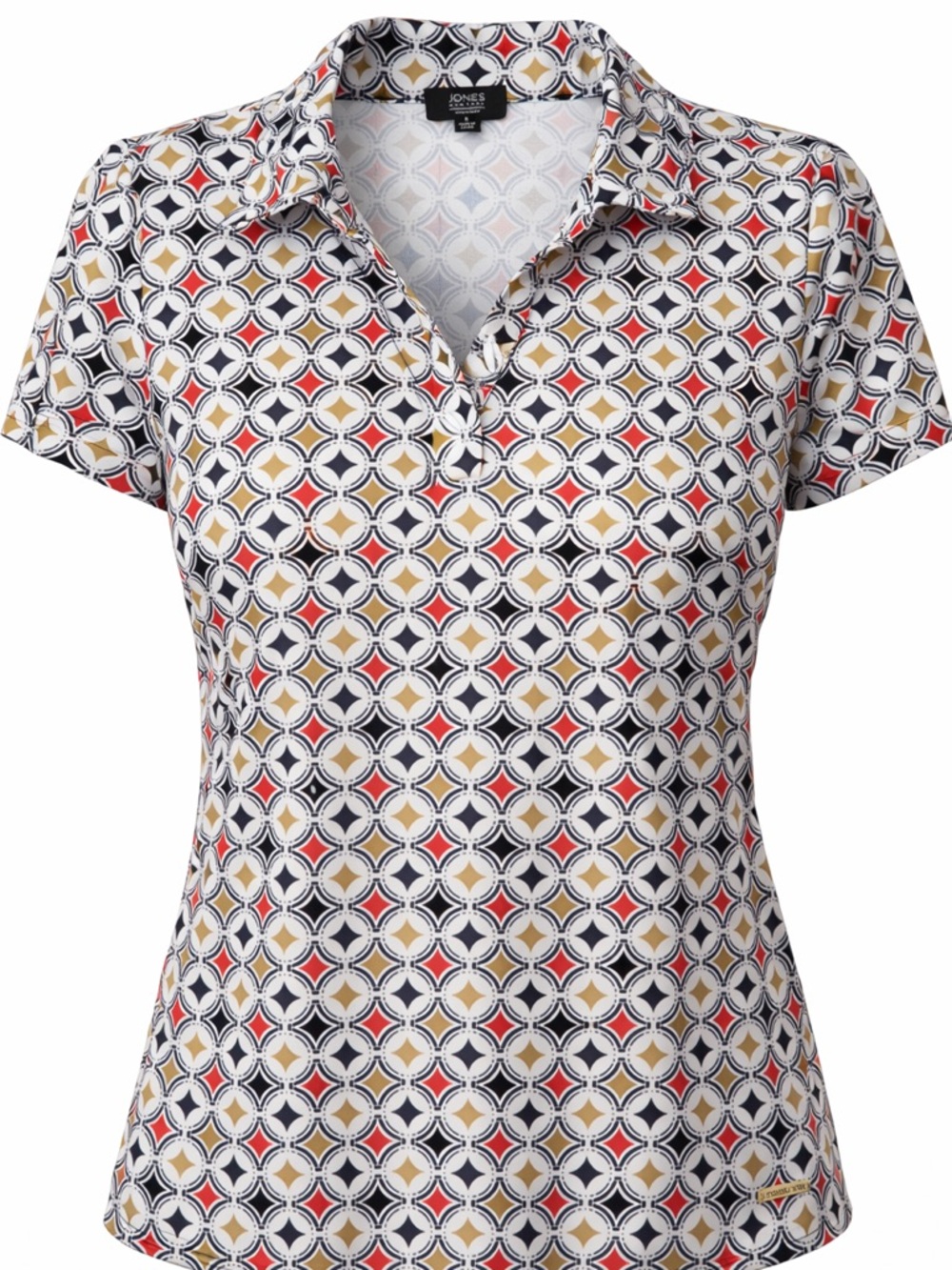 Jones New York Geometric Print Polo Top Multicolor Preppy Golf Casual Shirt